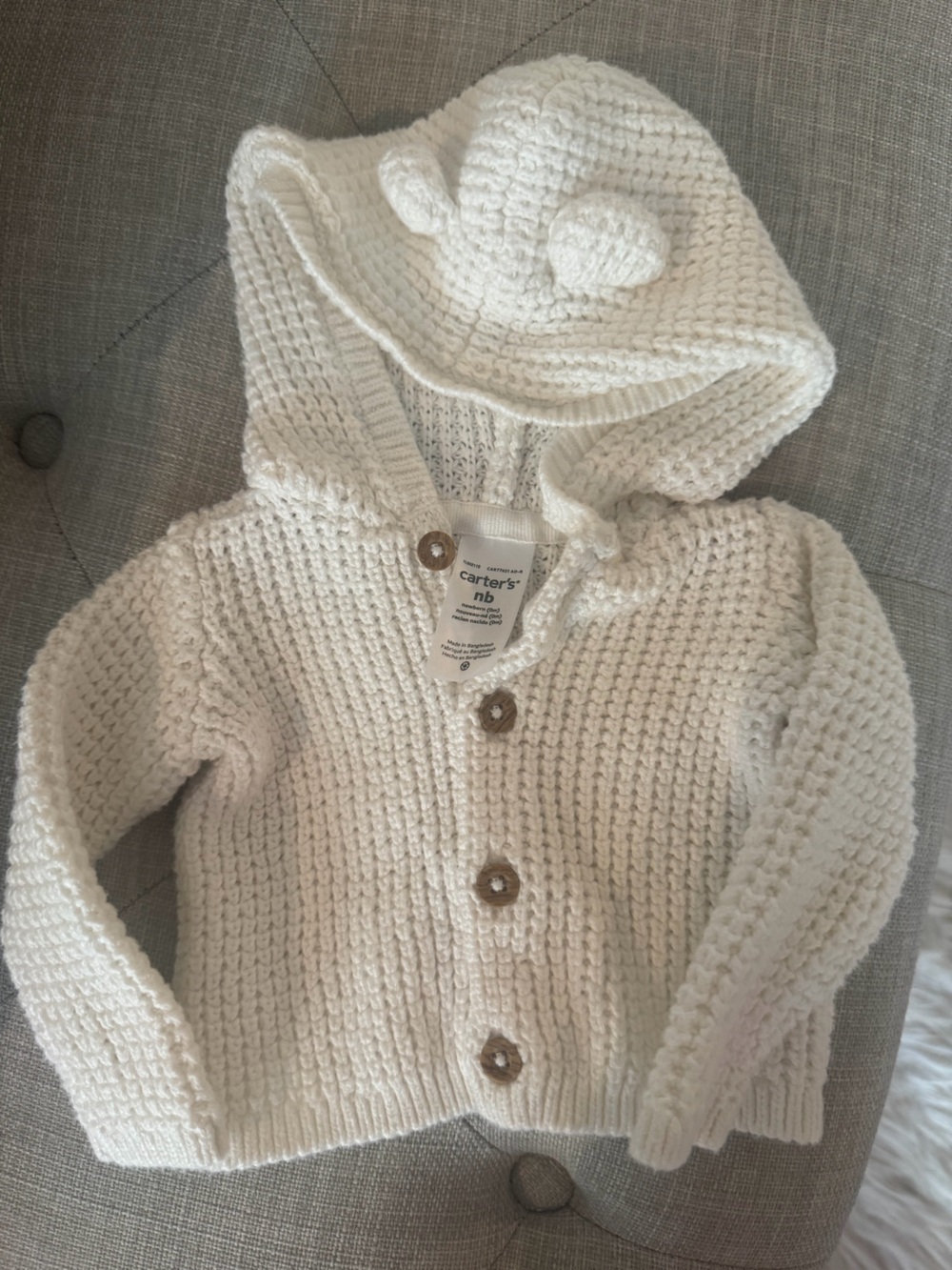 Carter's Cream Textured Knit Hooded Cardigan